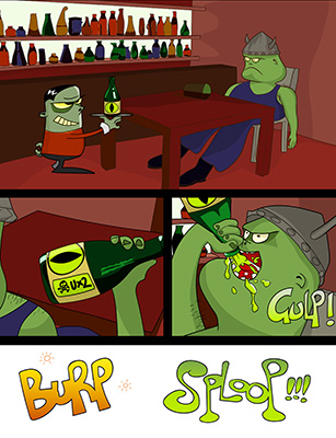 Drinking yourself into a monster - illustration by Rowan Ferguson from www.elfshot.com/illustration