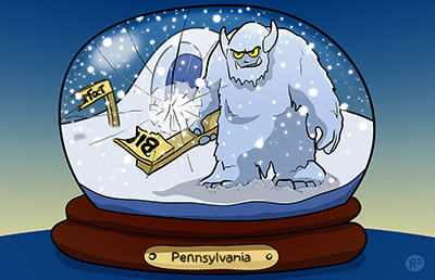 Abominable snowman escapes from his snowglobe - illustration by Rowan Ferguson from www.elfshot.com/illustration